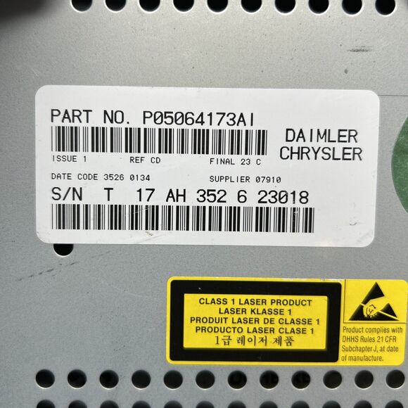 Dodge Chrysler Jeep OEM Radio CD Player Part No P05064173AI Dated 12-18-2006 - Picture 9 of 9